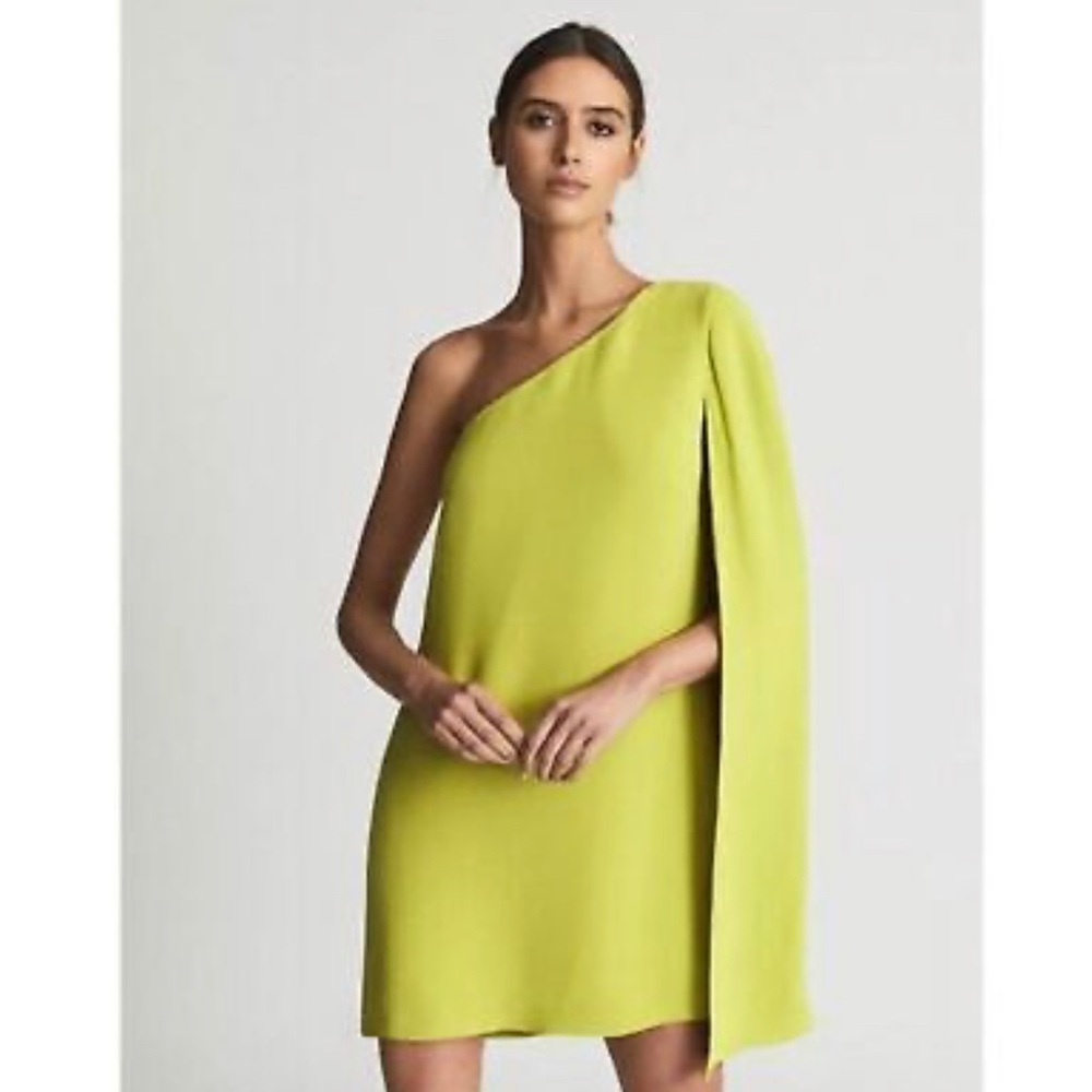 Reiss Lime One-Shoulder Mini Dress
